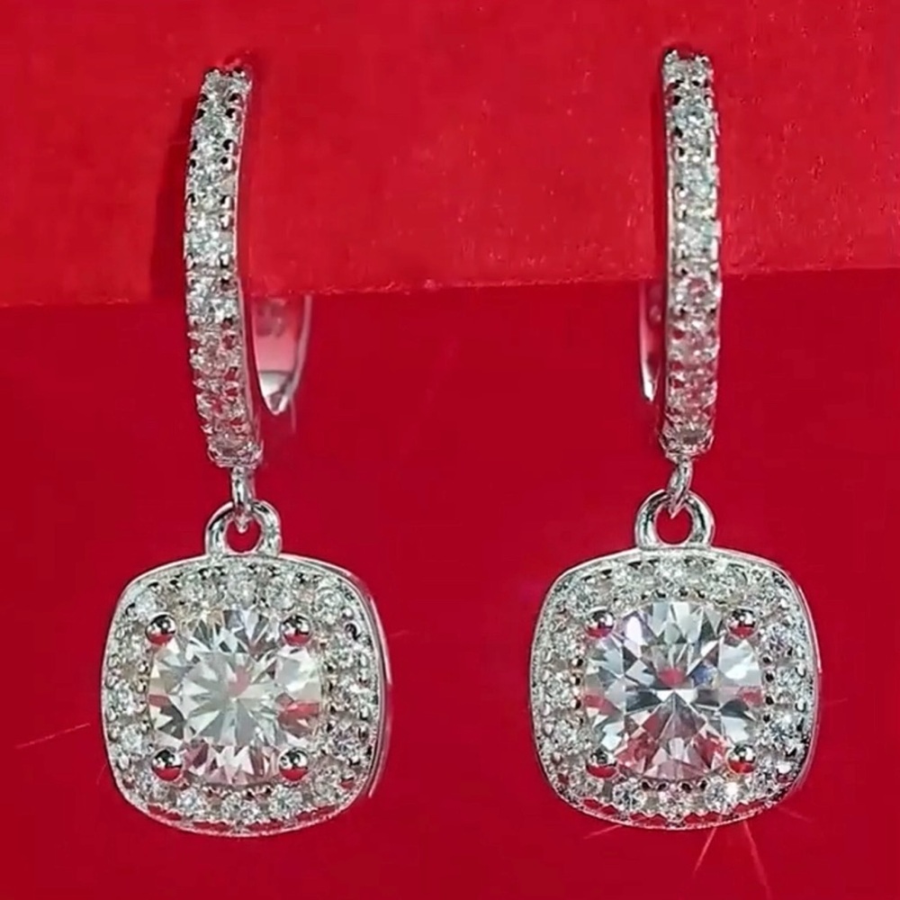 1.80 CT Round Cut Moissanite Lever Back Hoop 14K White Gold Earrings